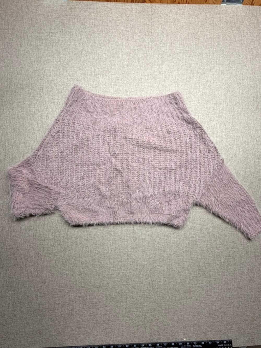 Lulus S/M Mauve Fuzzy Eyelash Knit Cropped Sweater Wide Neck Slouchy